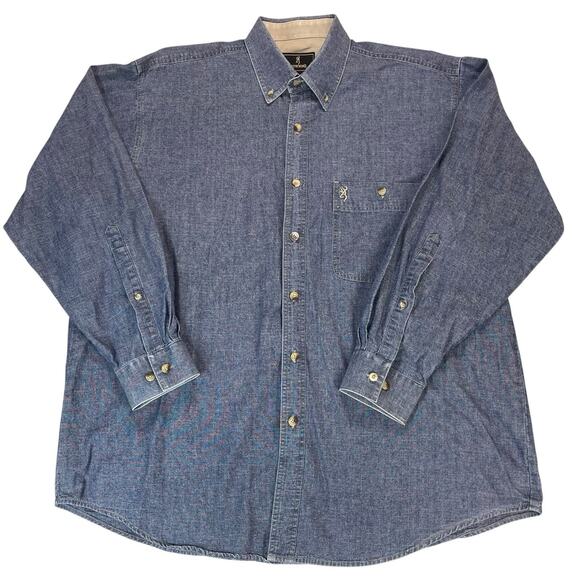 Browning Denim Shirt Men Size XL Heavy Hunting Jean Button Down Denim Cotton - Picture 10 of 10